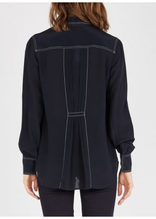 CHEMISE EN SOIE SURPIQÛRES CONTRASTÉES  MARINE