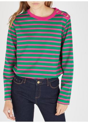 TEE-SHIRT COL ROND À RAYURES EN COTON VERT