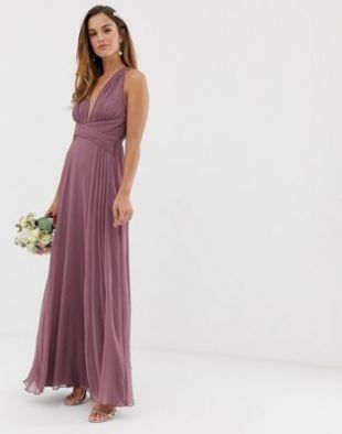 ASOS DESIGN - Robe longue drapée pour demoiselle d'honneur avec corsage froncé et effet croisé à la taille | ASOS