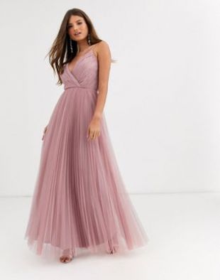 ASOS DESIGN - Robe caraco longue en tulle plissée à poitrine généreuse | ASOS