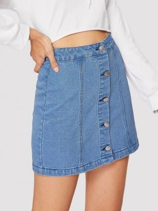 SHEIN Jupe En Jean Moulante Avec Boutons