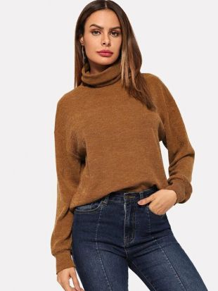 SHEIN Pull Unicolore Avec Col Roulé