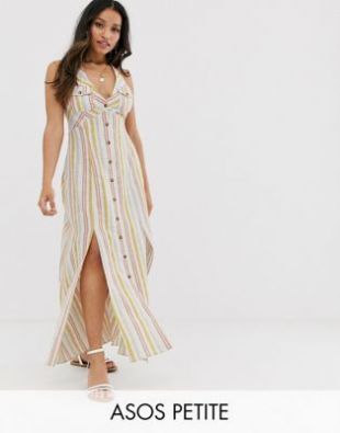 ASOS DESIGN Petite - Robe longue dos-nu boutonnée à rayures | ASOS