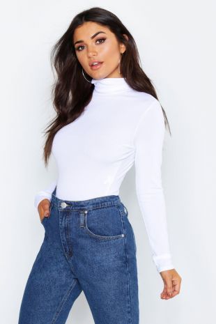 Top à manches longues côtelé col roulé | Boohoo