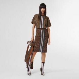 T-shirt oversize en coton rayé Monogram (Brun Bride) - Femme | Burberry