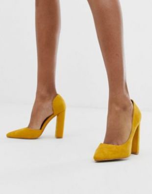 Public Desire - Prinny - Chaussures en daim à talons carrés - Jaune | ASOS