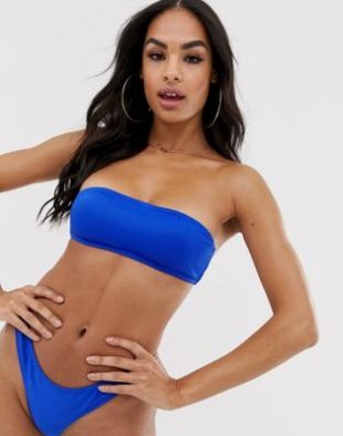 South Beach - Mix and Match - Haut de bikini bandeau côtelé, en exclusivité - Bleu cobalt | ASOS