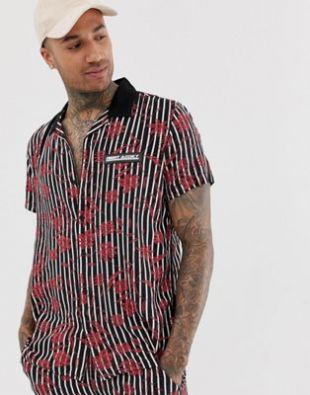 Night Addict stripe floral revere collar shirt | ASOS