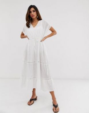 Vila - Robe caftan brodée en coton | ASOS