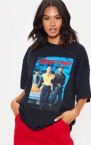 T-shirt noir oversize à imprimé Boyz n the Hood