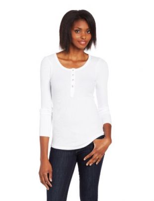 Splendid Women Long Sleeve Thermal Henley Shirt, White, XXS