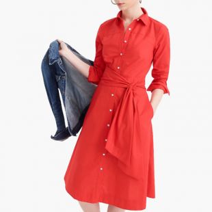 NWT J. Crew FA18 Red Poplin Cotton Tie Waist Shirt Trench Dress Size 2 $148  | eBay