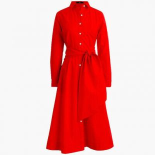 NWT $148 J Crew Cotton Poplin Shirt Dress Red New 0 XS Tie Waist Button  | eBay