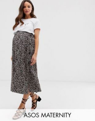 ASOS DESIGN Maternity - Jupe mi-longue à fleurs boutonnée sur le côté - Monochrome | ASOS