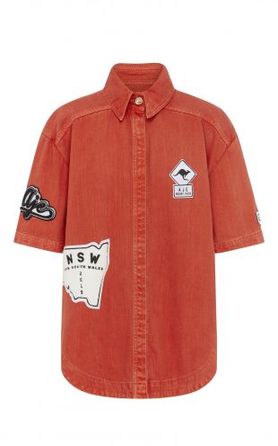 aji - Eucalypt Appliquéd Cotton Shirt in Red