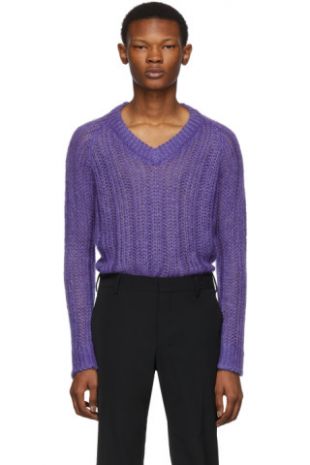 Purple Knit V-Neck Sweater
