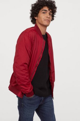 Nylon Bomber Jacket - Dark red - Men | H&M US