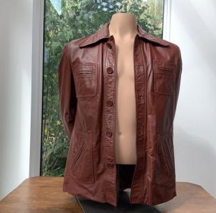 70s Brown Leather Jacket, Chest 42, Pointy Retro Collar, Vintage Leather Coat, Made in Korea