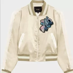 Bacary Embroidered Satin Bomber Beige Jacket