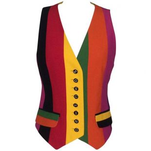 1990s Typewriter Logo Button Stripe Multicolor Vest Waistcoat