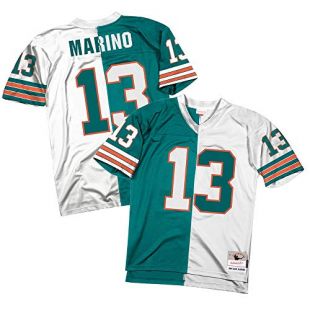 Dan Marino Miami Dolphins Split Home & Away Jersey, Homme, Bleu Sarcelle/Blanc, X-Large