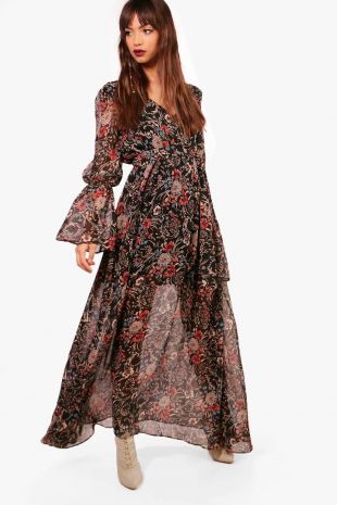 Robe Patineuse Boohoo Layla - Motif Floral Contrasté - Taille 12 - Neuf Avec Étiquette