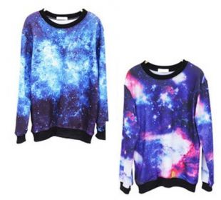 NEW Chic Women's Galaxy Space Starry Print long Sleeve Top Round T Shirt Jumper Top