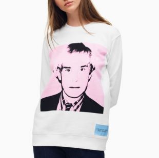 Calvin klein Bright White/ Pink Andt Warhol portrait sweatshirt worn by Antoni  Porowski in Queer Eye: We're in Japan Season 1 Episode 1 | Spotern
