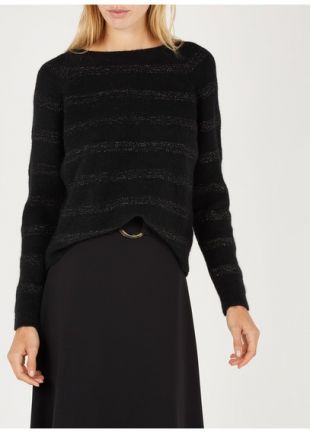 PULL COL ROND À RAYURES EN MAILLE MÉLANGÉE NOIR