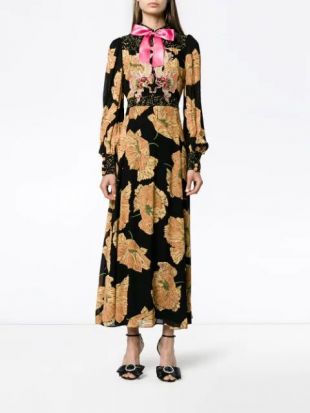Print Black Floral Gown