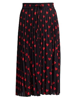 Heart Pleated Midi Skirt in Black