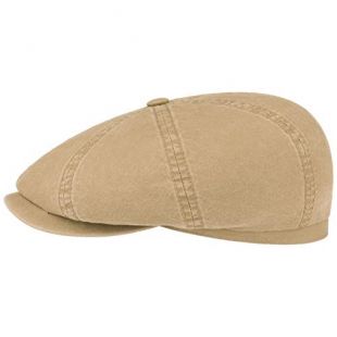 Stetson Hatteras Newsboy Cap Made of Organic Cotton Men - Sustainable Cotton Cap - Flat Cap with UV Protection 40 - Vintage Peaked Cap - Spring/Summer Dark Beige S (6 3/4-6 7/8)