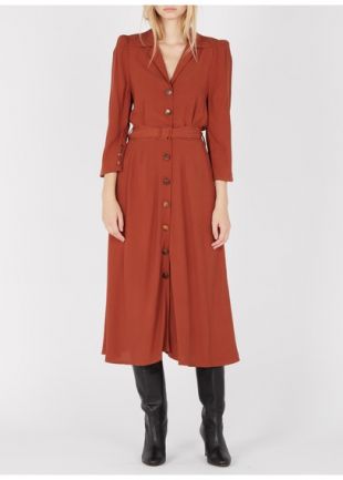ROBE MIDI COL TAILLEUR BOUTONNÉE NOISETTE