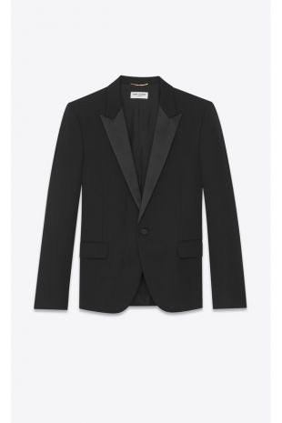 Peaked Lapel Tuxedo Jacket In Grain De Poudre Saint Laurent