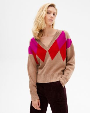 Pull V intarsia losanges