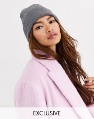 London Exclusive grey ribbed beanie hat