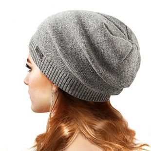 LADYBRO Dehaired Angora Slouchy Beanies Knitted Silver Threads Hats for Women Winter Knit Caps (Grey/Silver)
