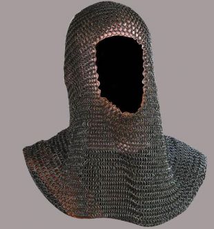 Cotte de mailles coiffe noir étiré armure médiévale cotte de maille capuche GN reenctment