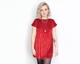 Red velvet dress loose smock dress babydoll crushed velvet 90s style dress short dress rolled sleeve mini