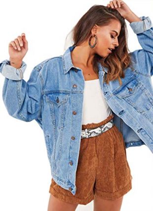 Oversized Denim Jacket for Women Long Sleeve Classic Loose Jean Trucker Jacket (S, Light Blue Washed)