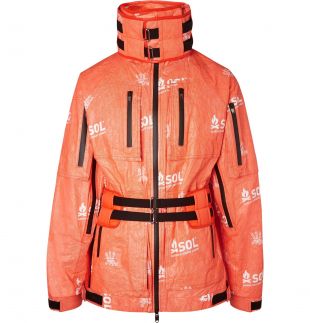 Orange Printed Tyvek Shell Hooded Jacket