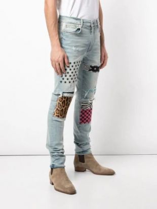 Patched slim jeans