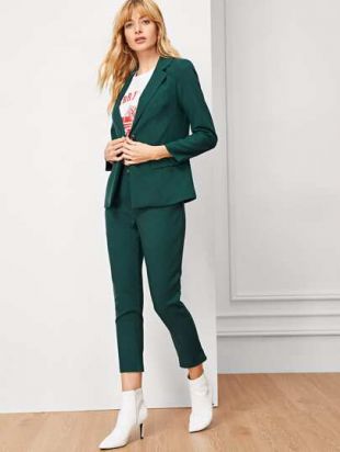 Solid Single Button Lapel Collar Blazer With Pants