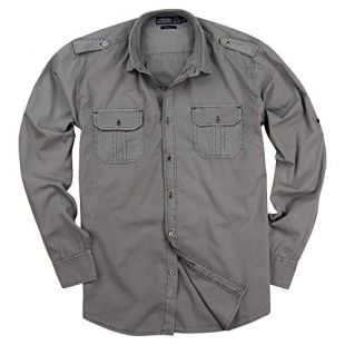 Urban Boundaries Men's Garment Dyed 100% Cotton Military Style Long Sleeve Shirt (Olive, Medium)