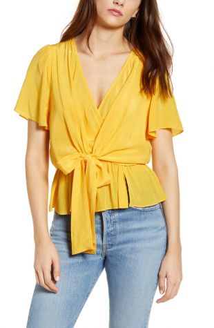 Short Sleeve Wrap Front Blouse