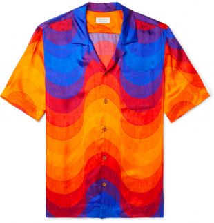 Camp-Collar Printed Voile Shirt