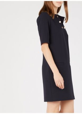 ROBE COURTE COL BOUTONNÉ DROITE MARINE