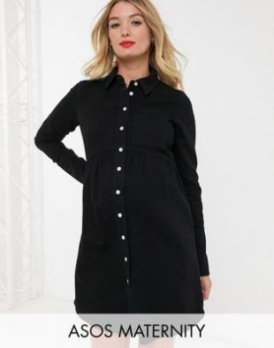 ASOS DESIGN Maternity - Robe chemise en jean - Noir | ASOS