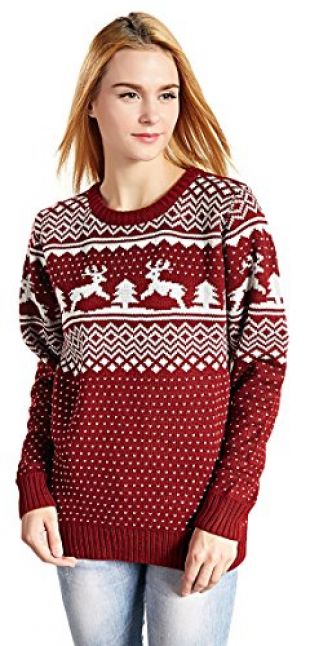 CHRISTMAS Sweater / Cardigan, with Various Lovely Patterns of Reindeer / Snowman / Snowflakes / Tree (M, Deer&Tree)