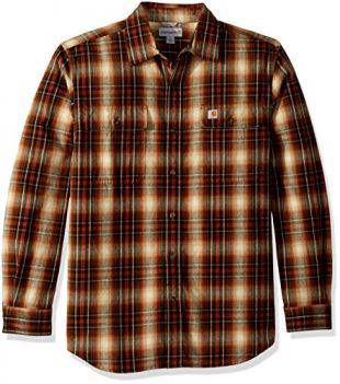 Carhartt Men's Hubbard Plaid Flannel Shirt, Sequoia, Large